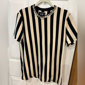 Ricky Singh Paris neck cactus man retro black and tan bold striped shirt size m